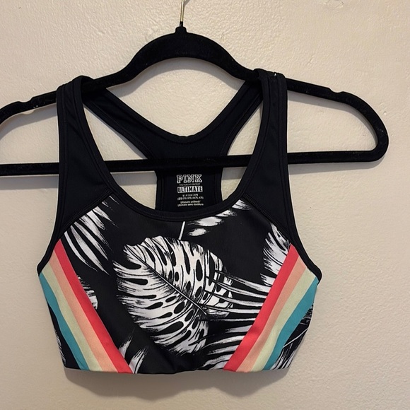 PINK Victoria's Secret Black and White Feather Sports Bra - Picture 1 of 2